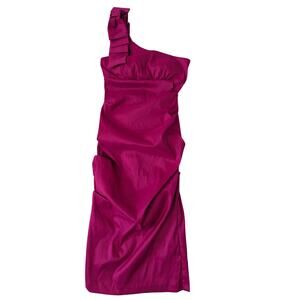 Cache VTG Y2K‎ Hot Pink One Shoulder Ruched Cocktail Event Prom Sexy Dress Sz 2